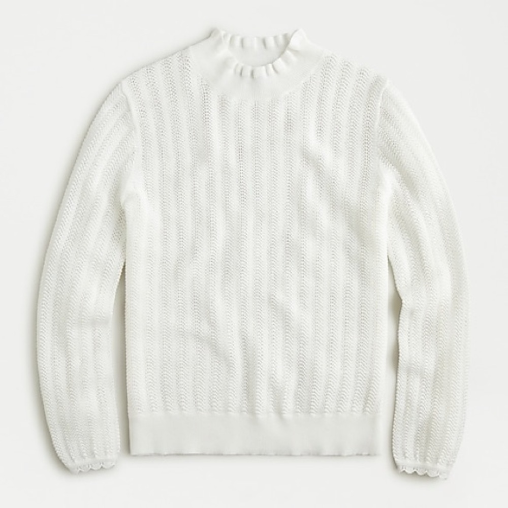 J. Crew - Women’s Pointelle Ruffle Mockneck Sweater - Size Small - White - AK180